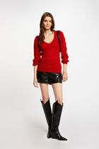 Long-sleeved jumper with V-neck medium red women
