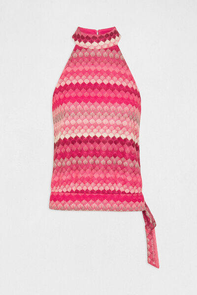 Crochet vest top with halter neck pink ladies'