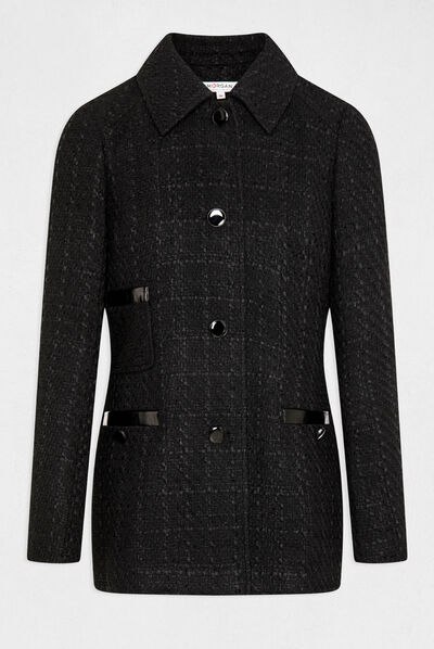 Long straight jacket with vinyl details black ladies'