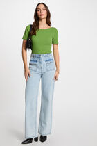 Pull col bateau et boutons vert anis femme