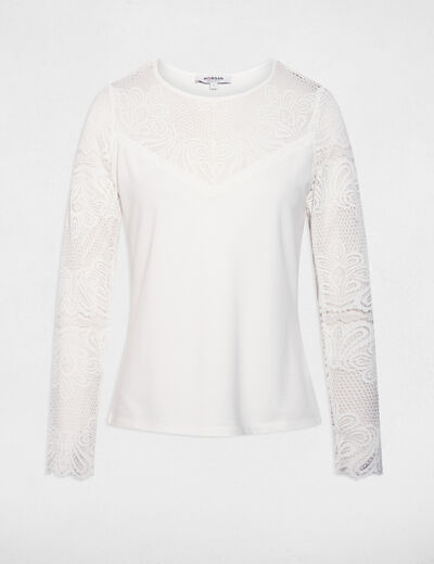 Long-sleeve lace t-shirt white women