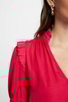 Blouse V-neck and ruffles raspberry women