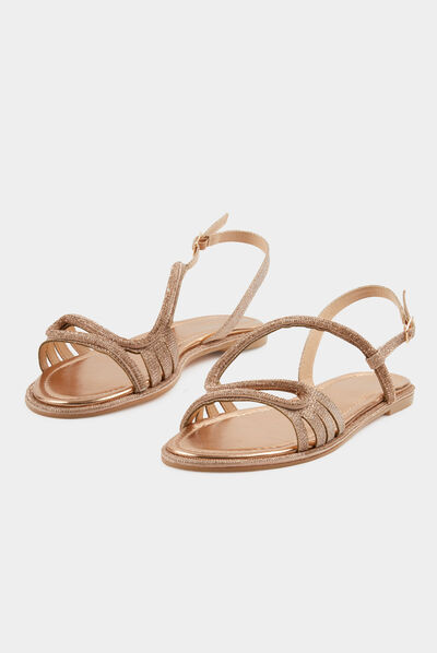 Flat sandals rhinestones and spangles pink ladies'