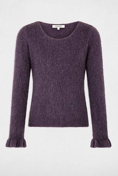Long-sleeved jumper with round neck dark purple ladies'