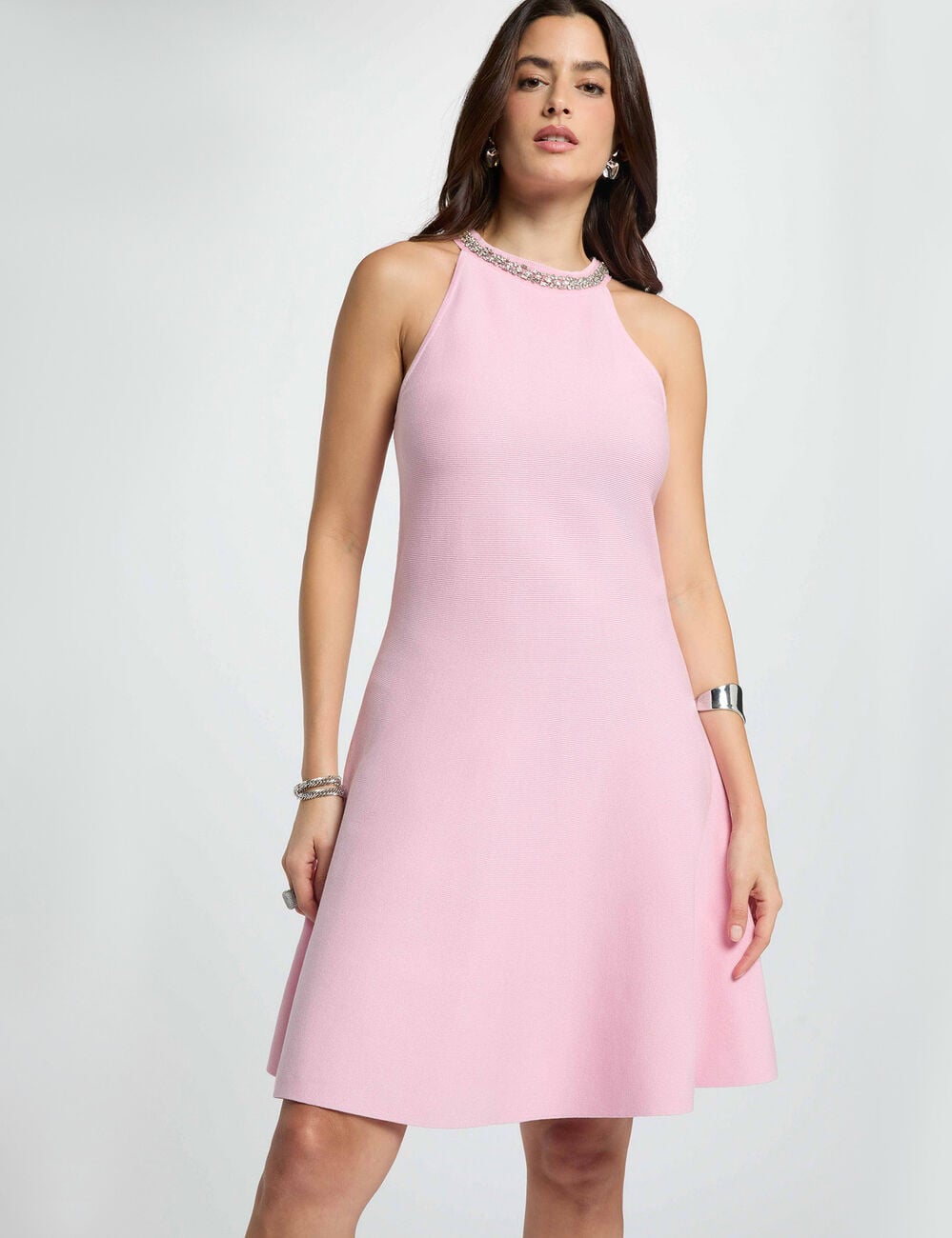 Knitted trapeze dress light pink women