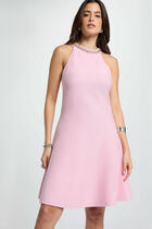 Knitted trapeze dress light pink women