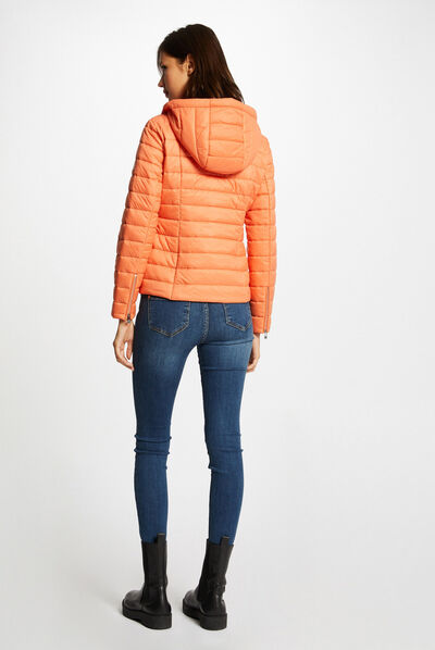Straight padded jacket with hood orange ladies'