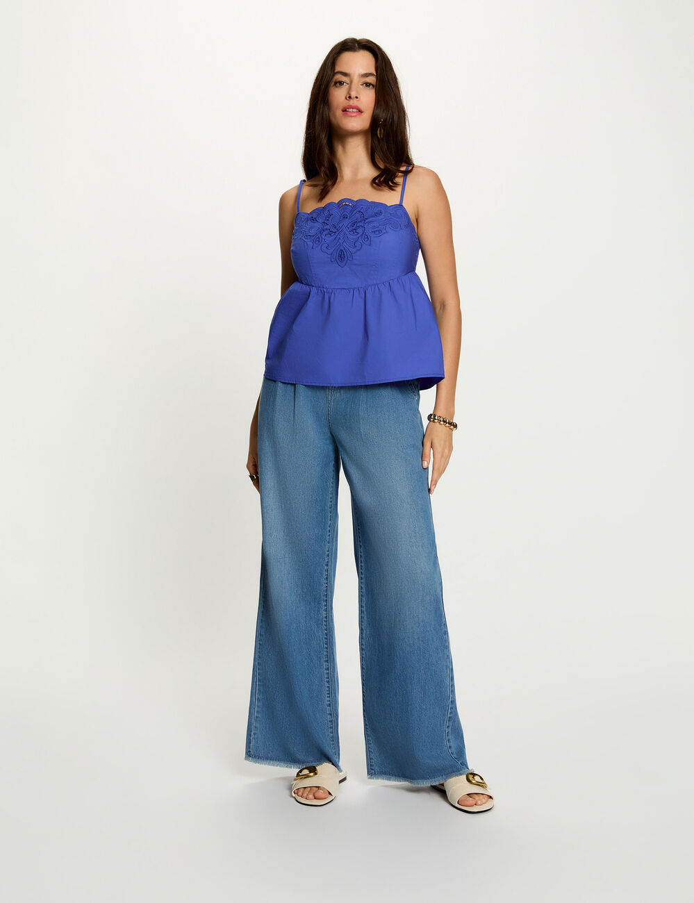 High-waisted wide-leg jeans denim stone women