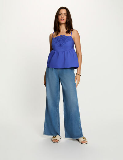 High-waisted wide-leg jeans denim stone women