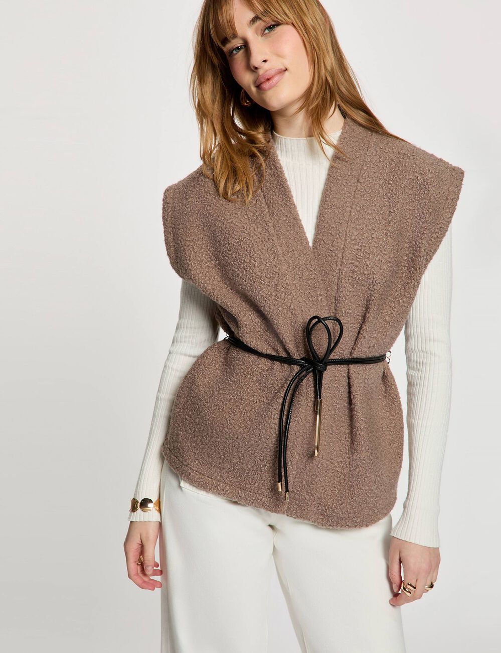 Sleeveless jacket taupe women