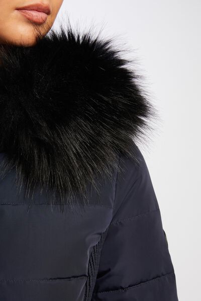 Waisted padded jacket with hood navy ladies'