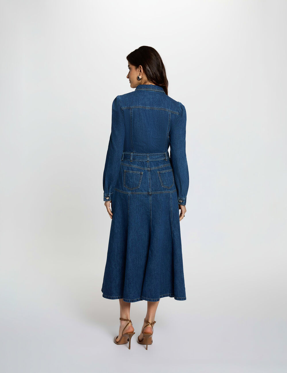 Fitted long dress raw denim women