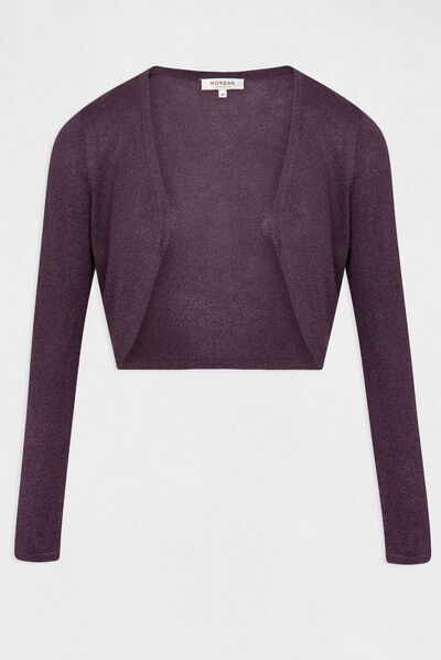 Long-sleeved cardigan with open collar plum ladies'
