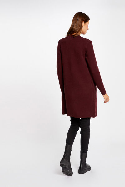 Gilet droit à col cranté rouge vin femme