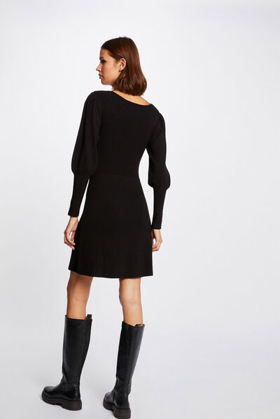 Skater jumper dress with V-neck black ladies'