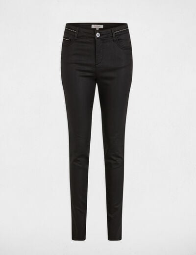 Slim trousers wet effect black women
