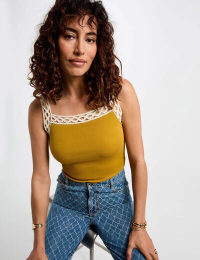 Sleeveless vest top mustard yellow women