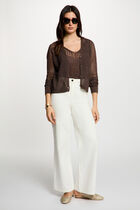 Openwork long-sleeved cardigan dark brown women