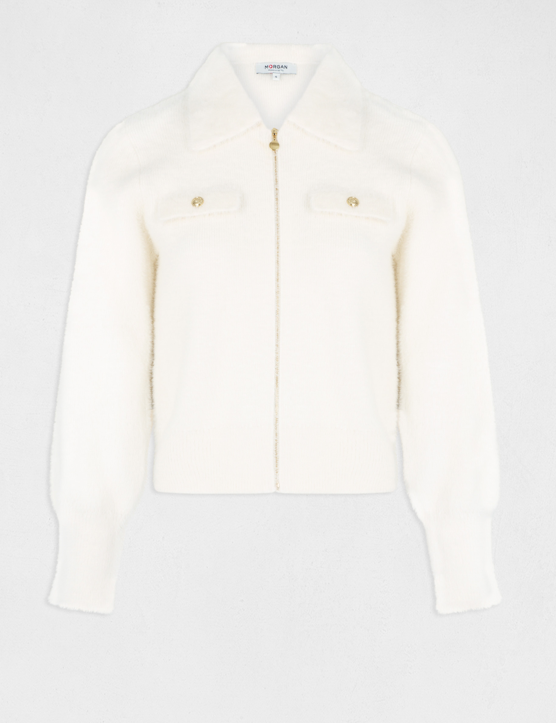 Long-sleeved cardigan with lapel collar ivory ladies'