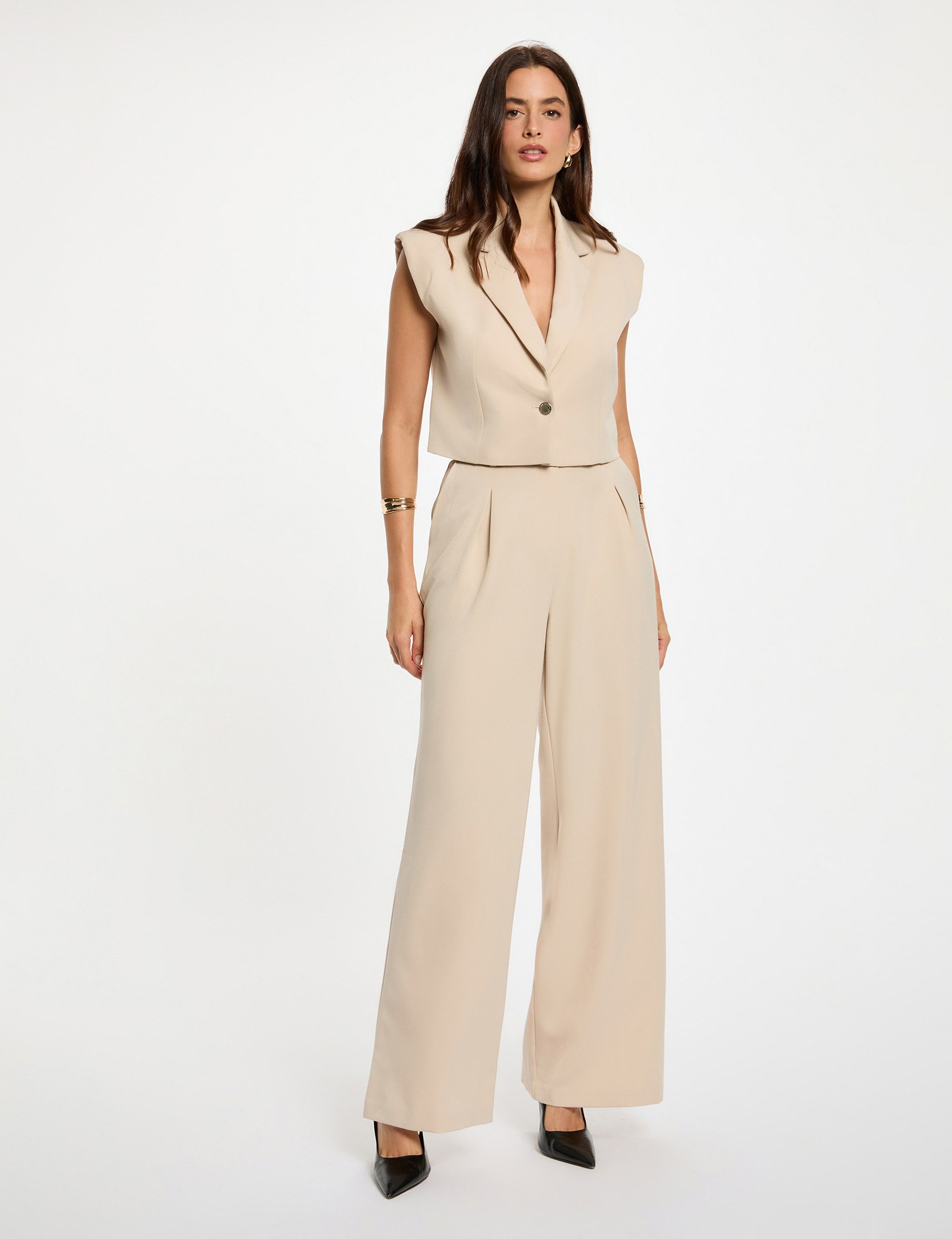 cropped sleeveless jacket beige women Cropped sleeveless jacket beige women