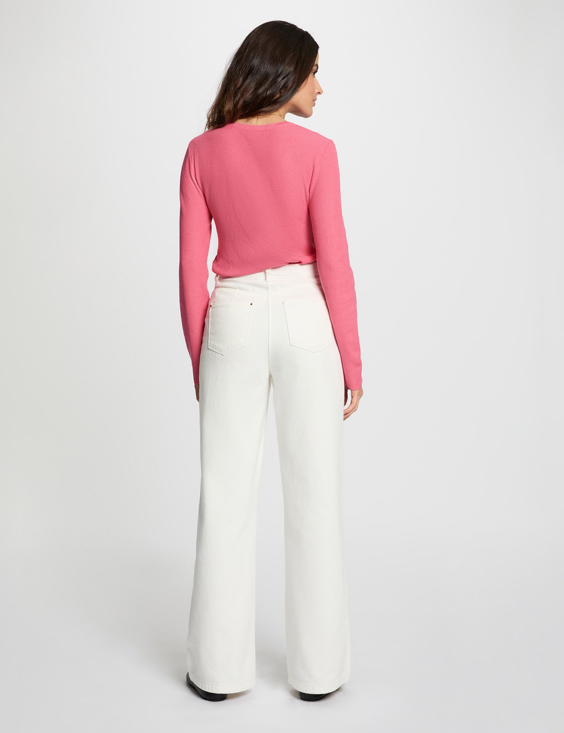pull ajuste col v rose fushia femme Pull ajusté col v rose fushia femme