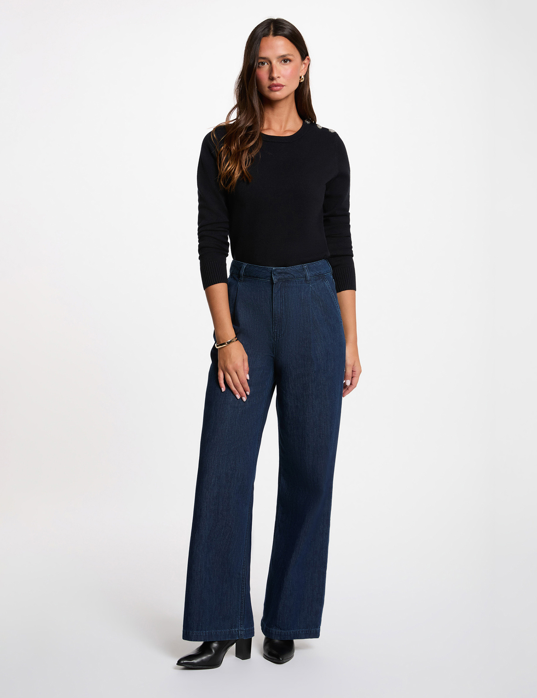 Sweater with round neck and buttons navy blue women
