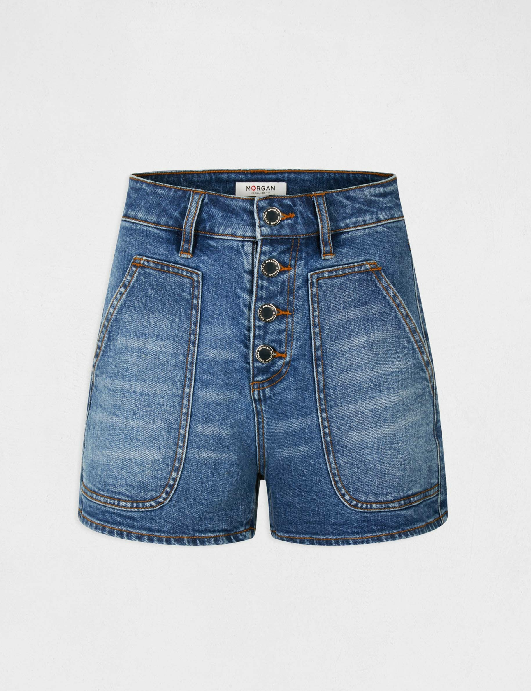 High-waisted mom denim short stone denim ladies