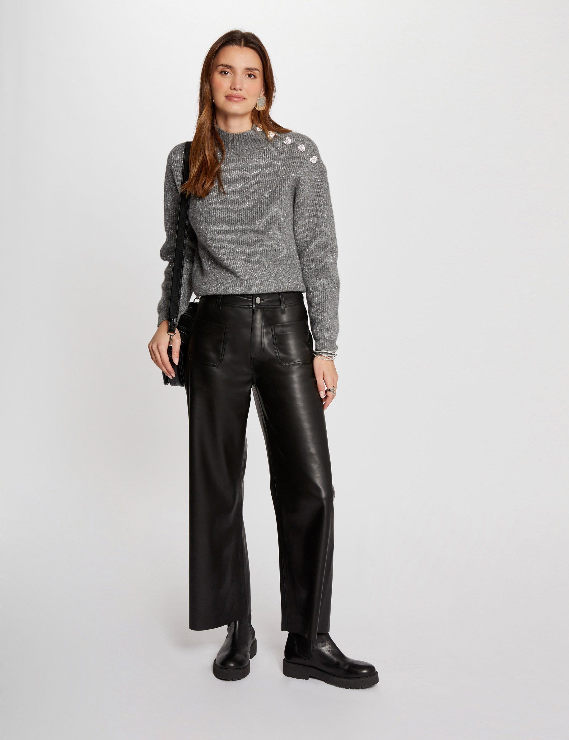 Long-sleeved jumper with buttons anthracite grey women