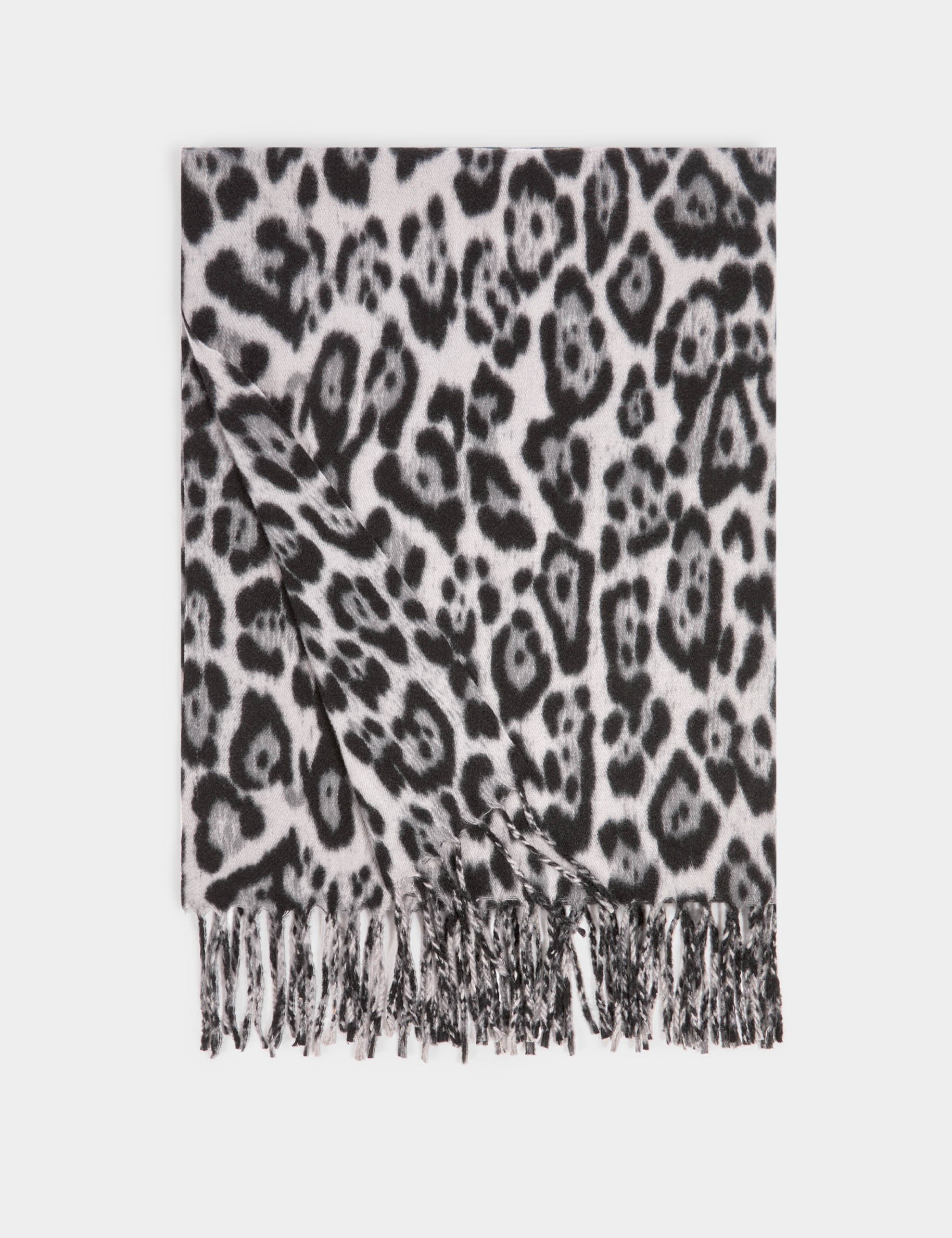 Leopard fringed scarf mid-grey women