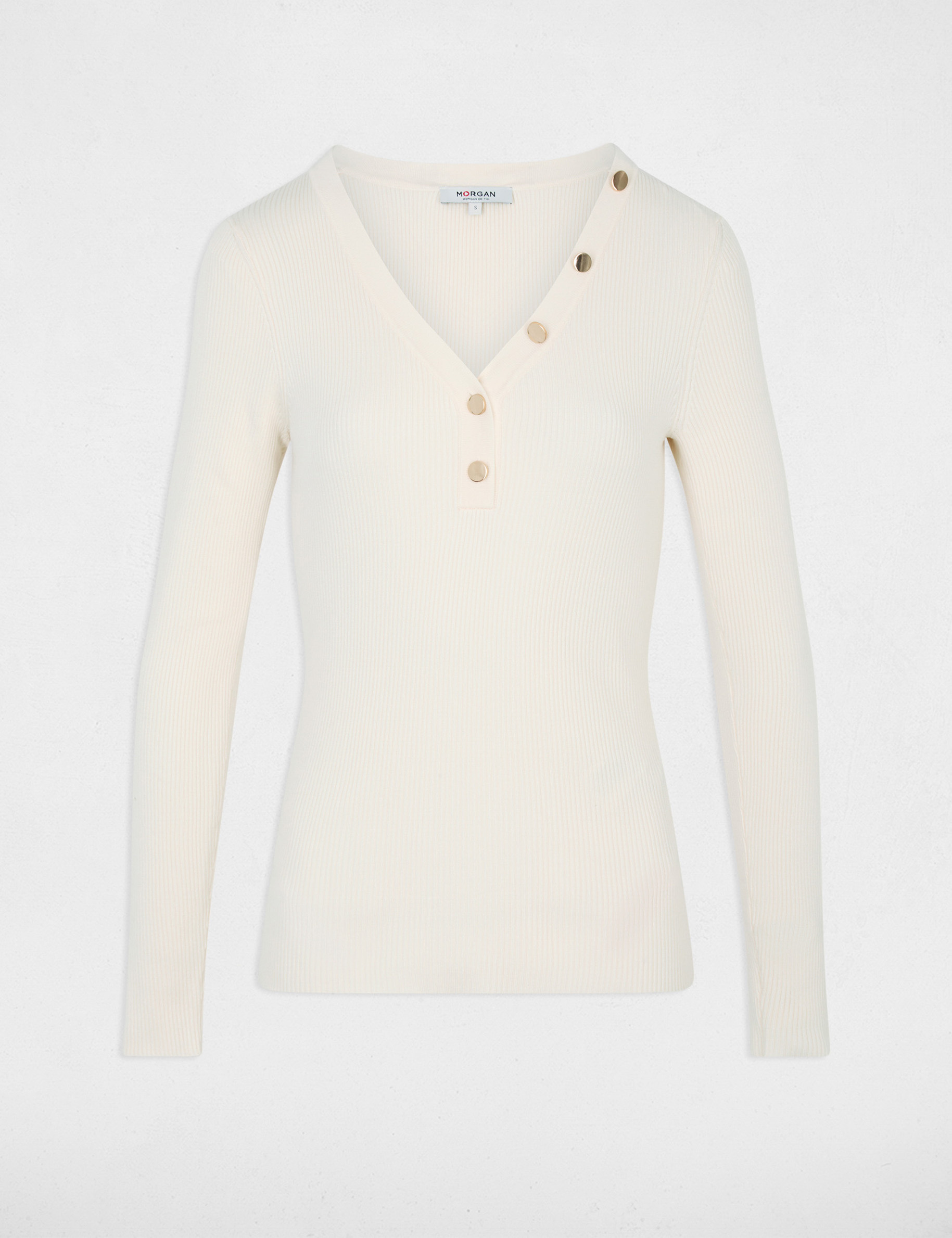 Fitted V-neck sweater ivory women