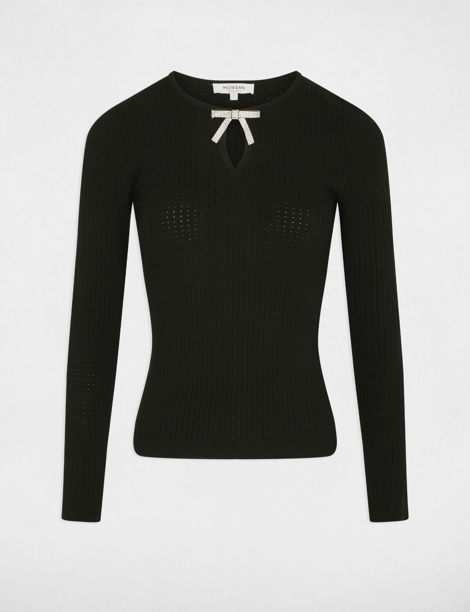 sweater with round neck and rhinestones black women Sweater with round neck and rhinestones black women