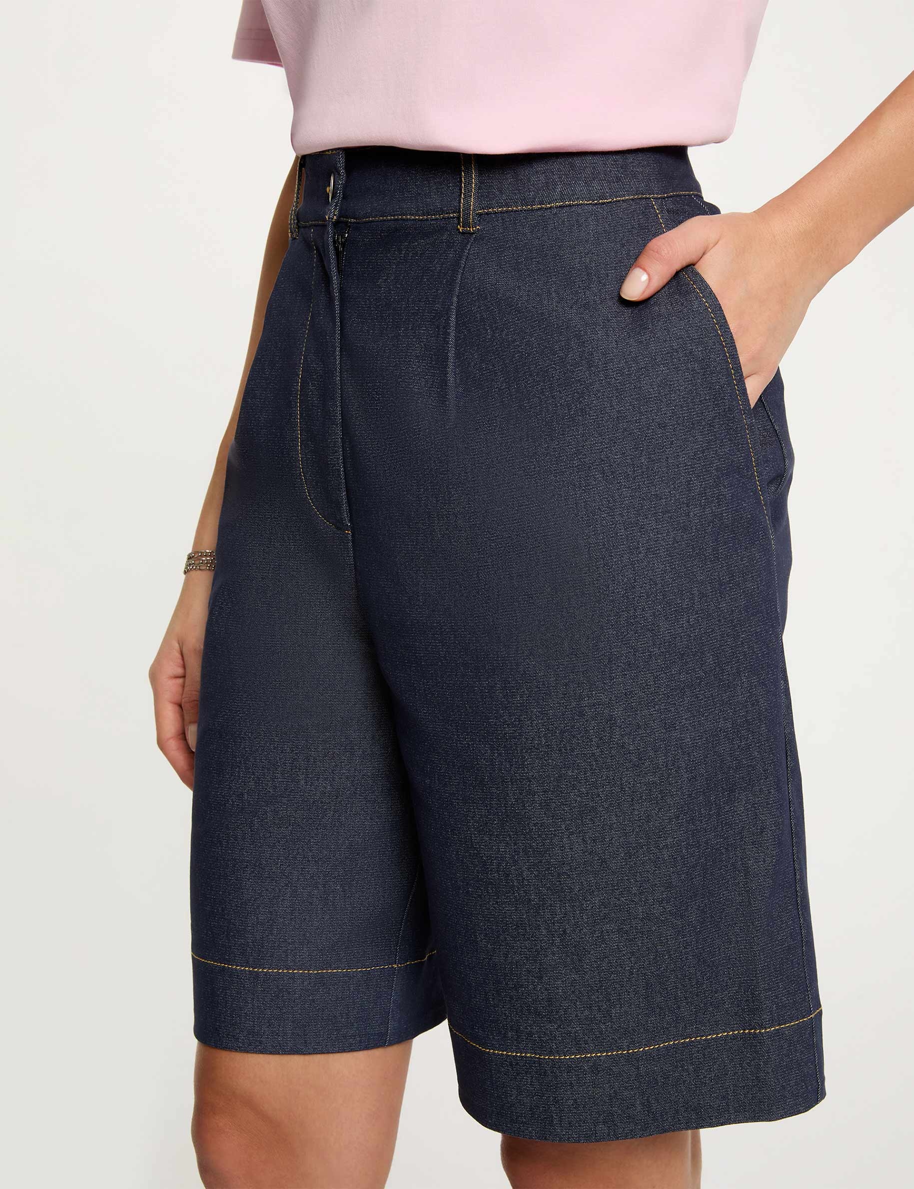 Wide denim shorts raw denim women