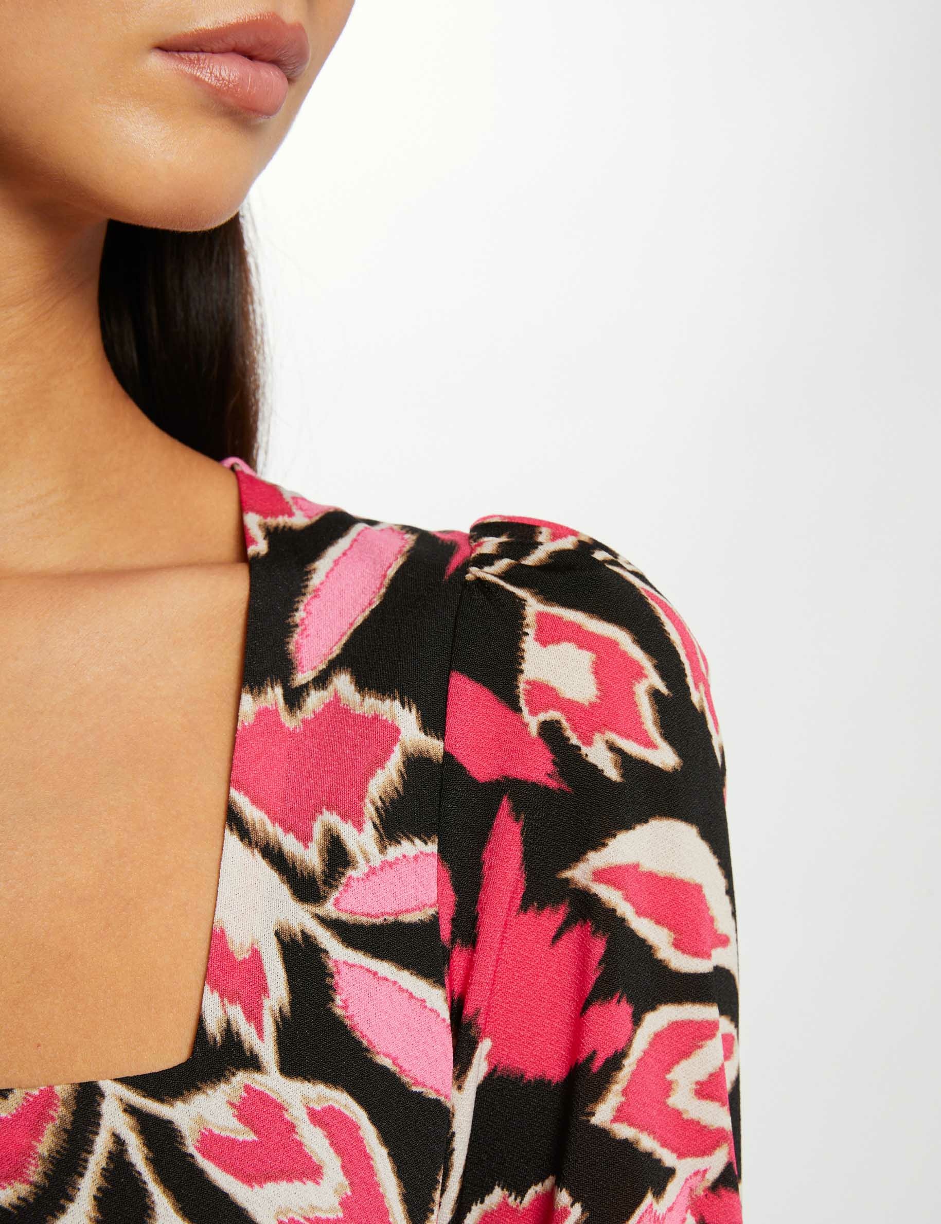 Printed fitted dress with square neck multico ladies'
