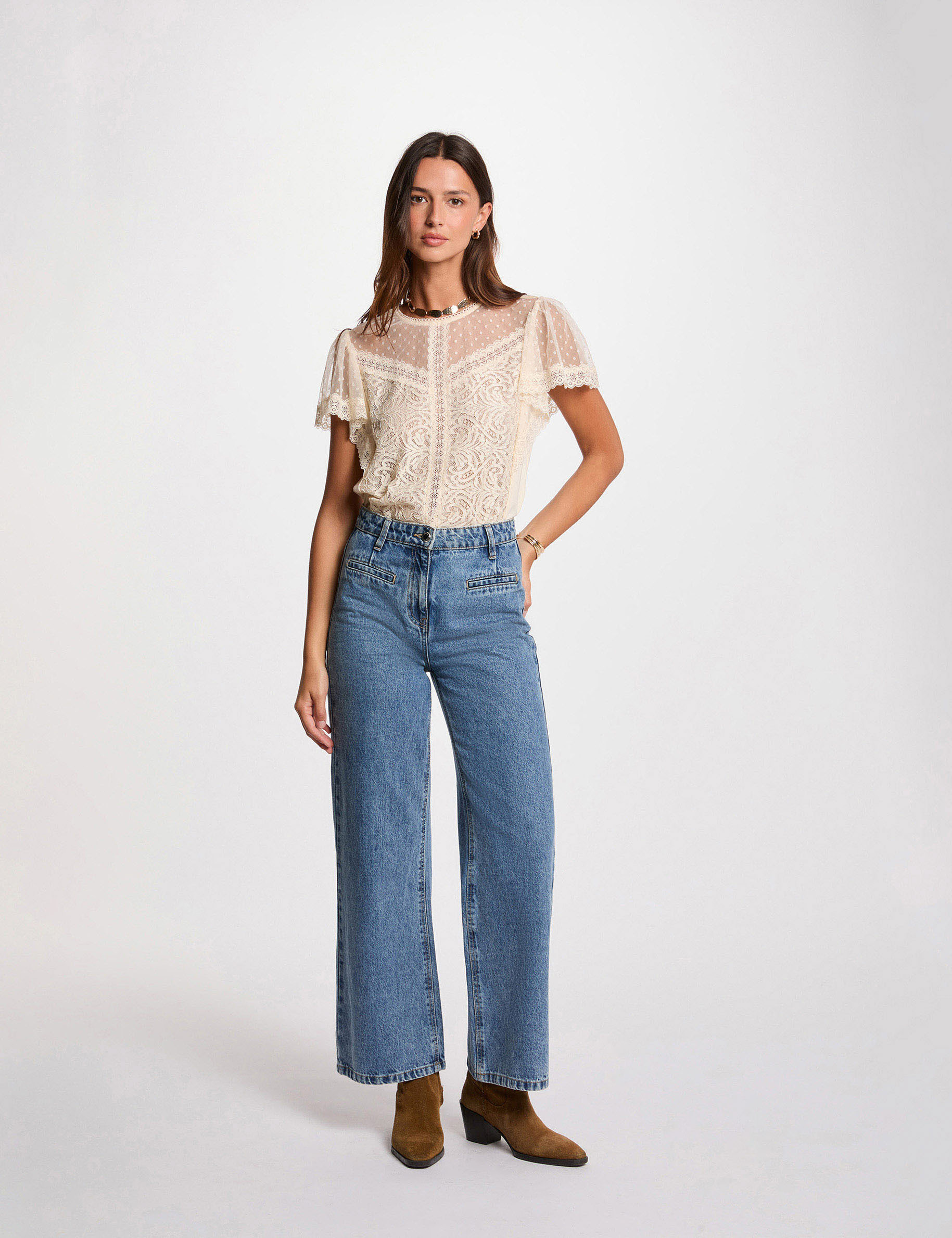 Short sleeve T-shirt ecru women