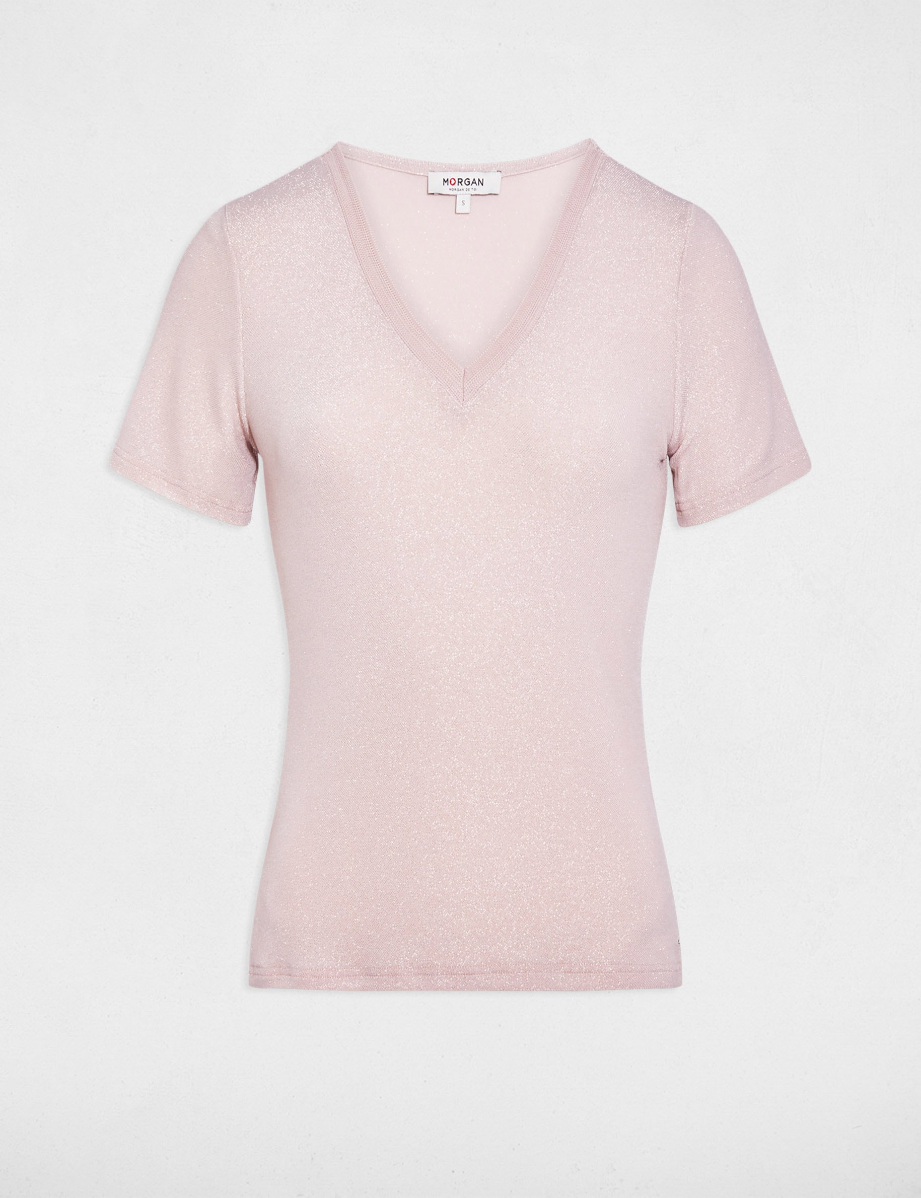 Short-sleeved t-shirt with V-neck light pink women