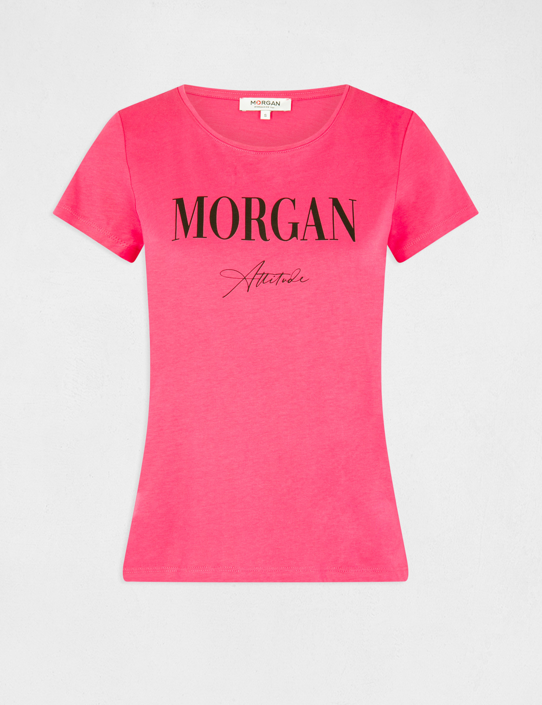 Short-sleeved t-shirt with message fuchsia ladies'