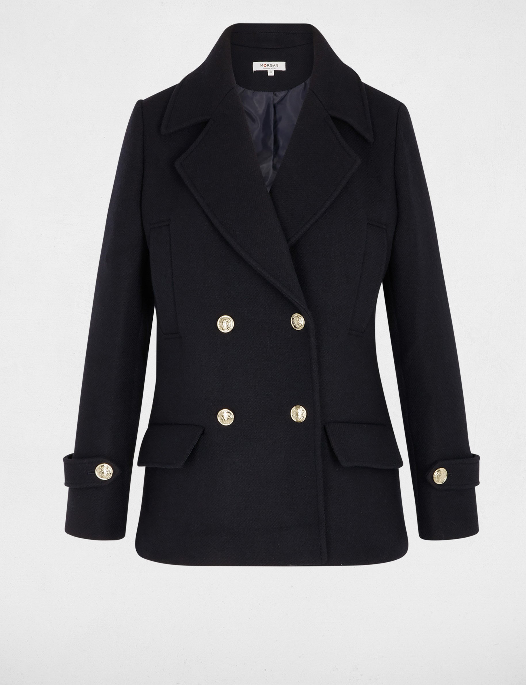 Straight coat with tailored collar navy blue women