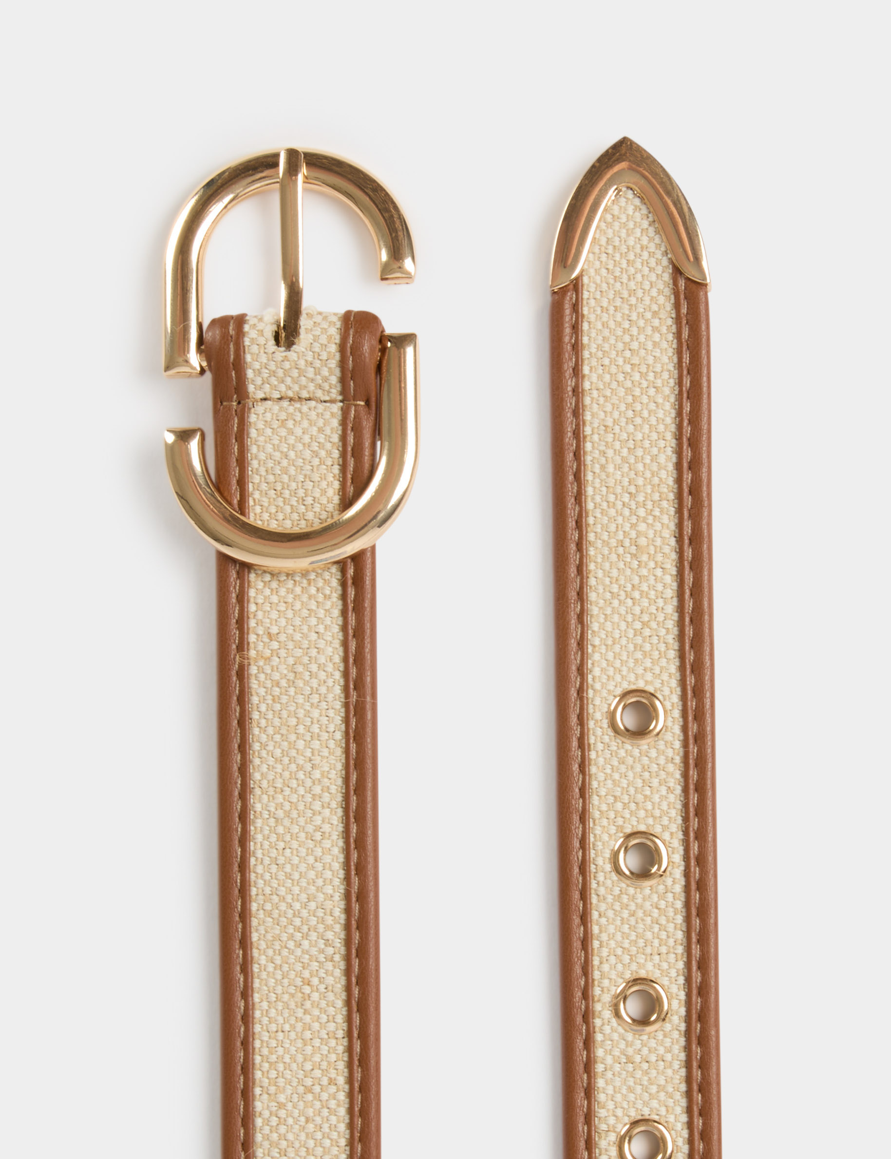 Thin two-tone belt beige women