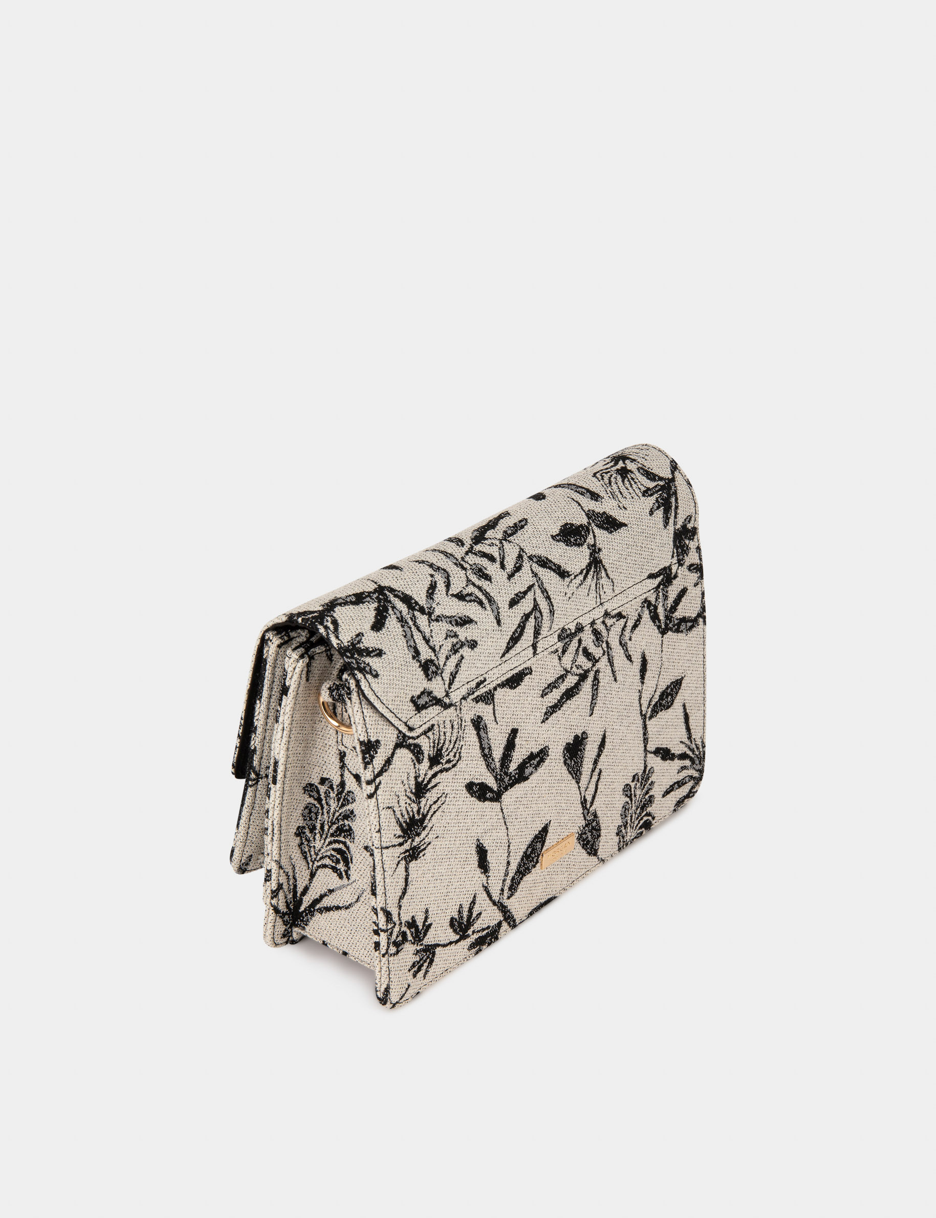 Flap bag with vegetal print black ladies'
