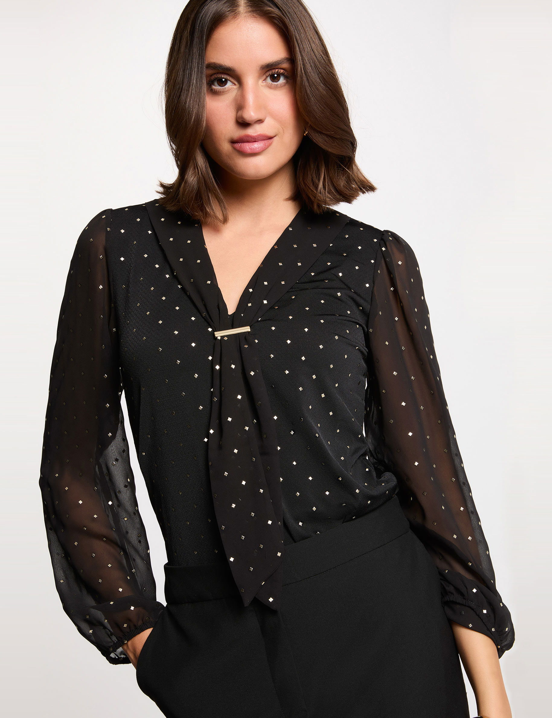 T-shirt col lavallière noir femme