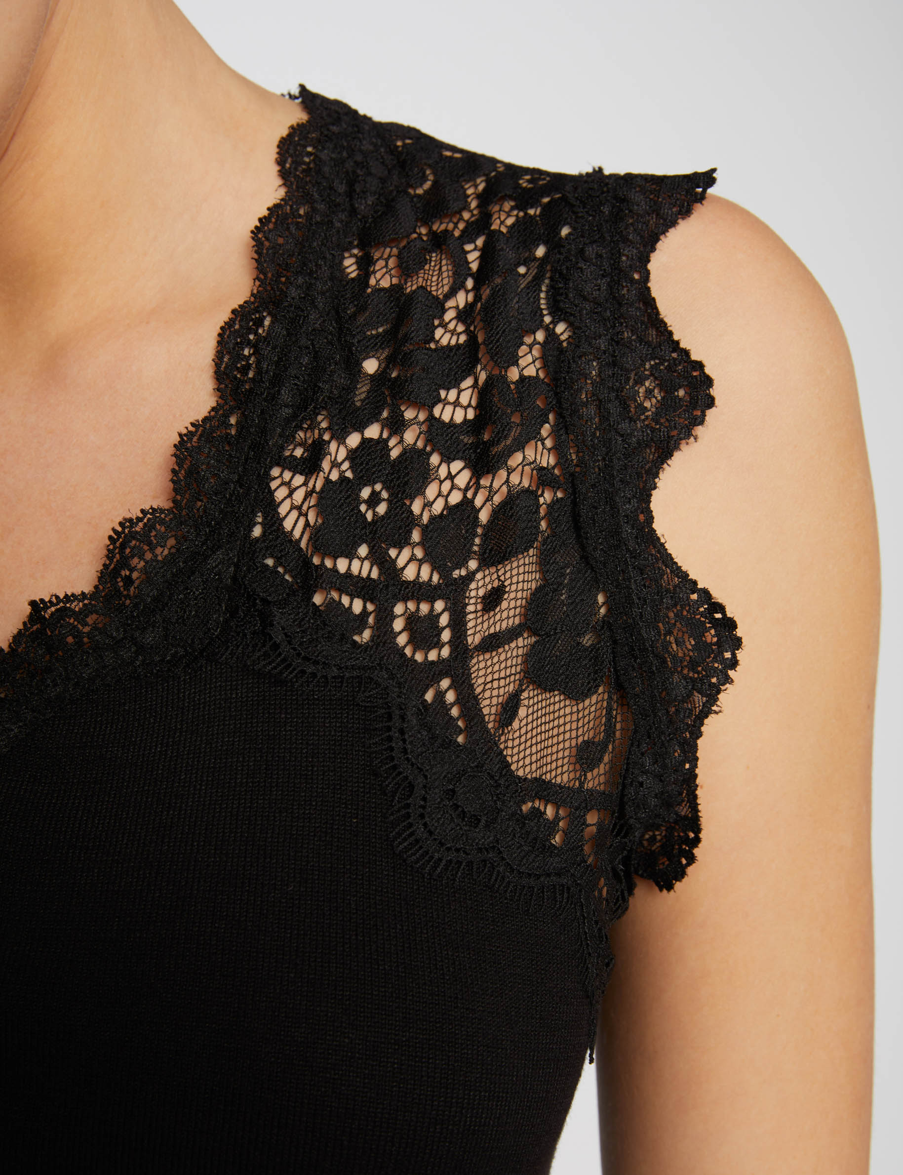 Vest top with wide lace straps black women