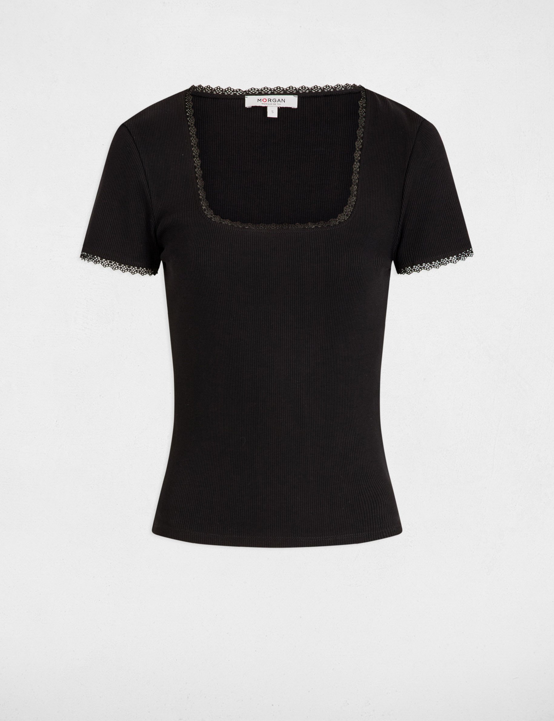 short sleeved ribbed t shirt black women Short-sleeved ribbed t-shirt black women