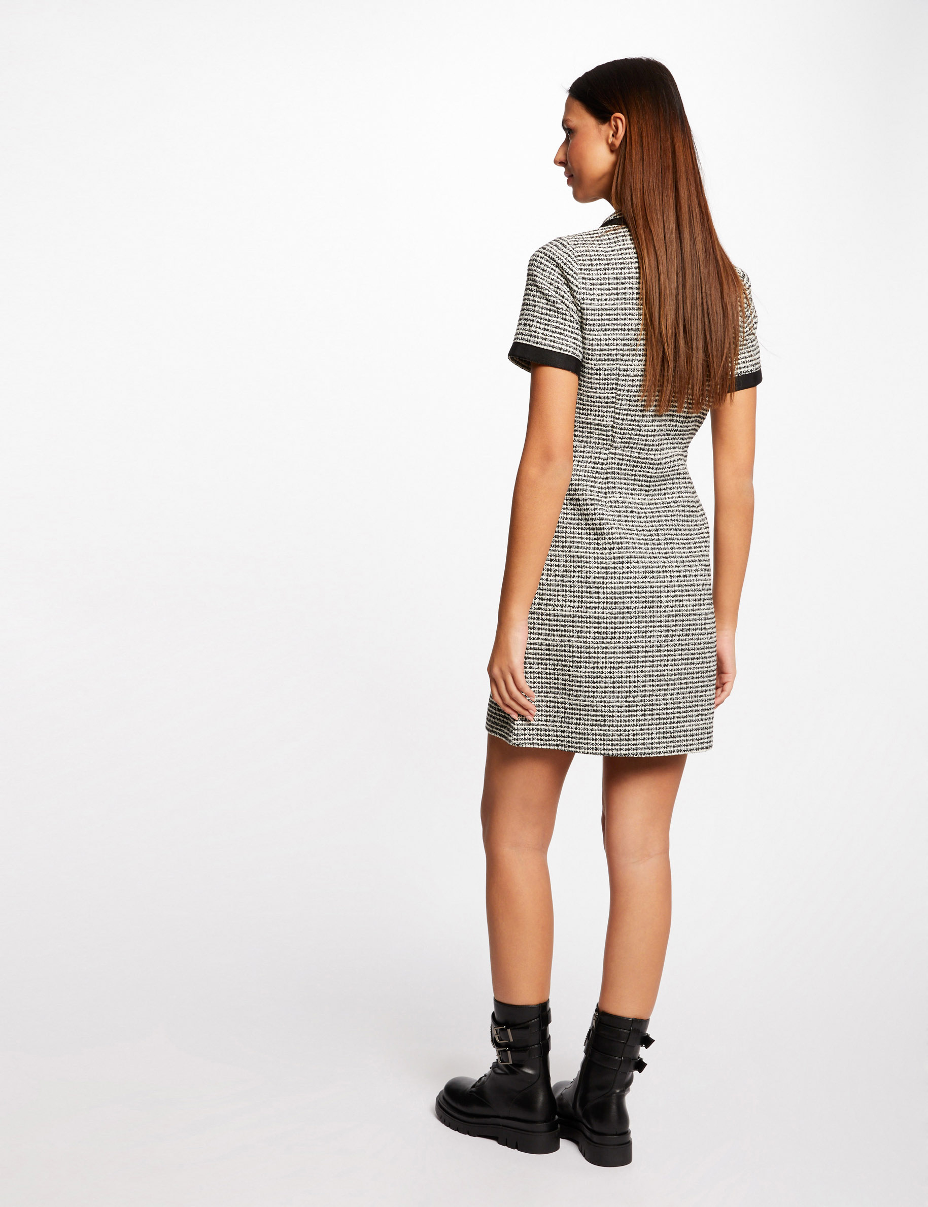 Straight dress with polo collar black ladies' Straight dress with polo collar black ladies'