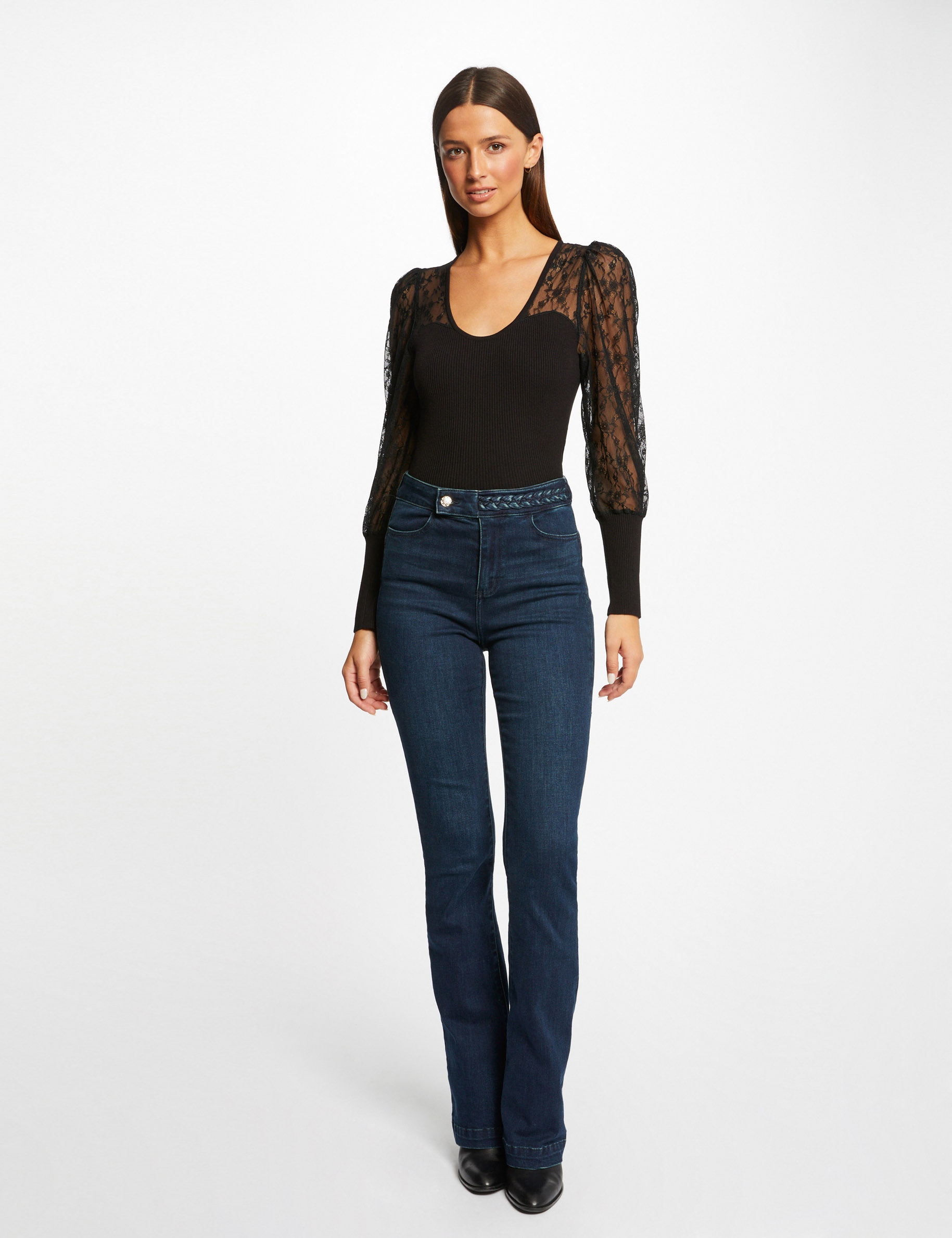 Jumper with laced long-sleeved black ladies'