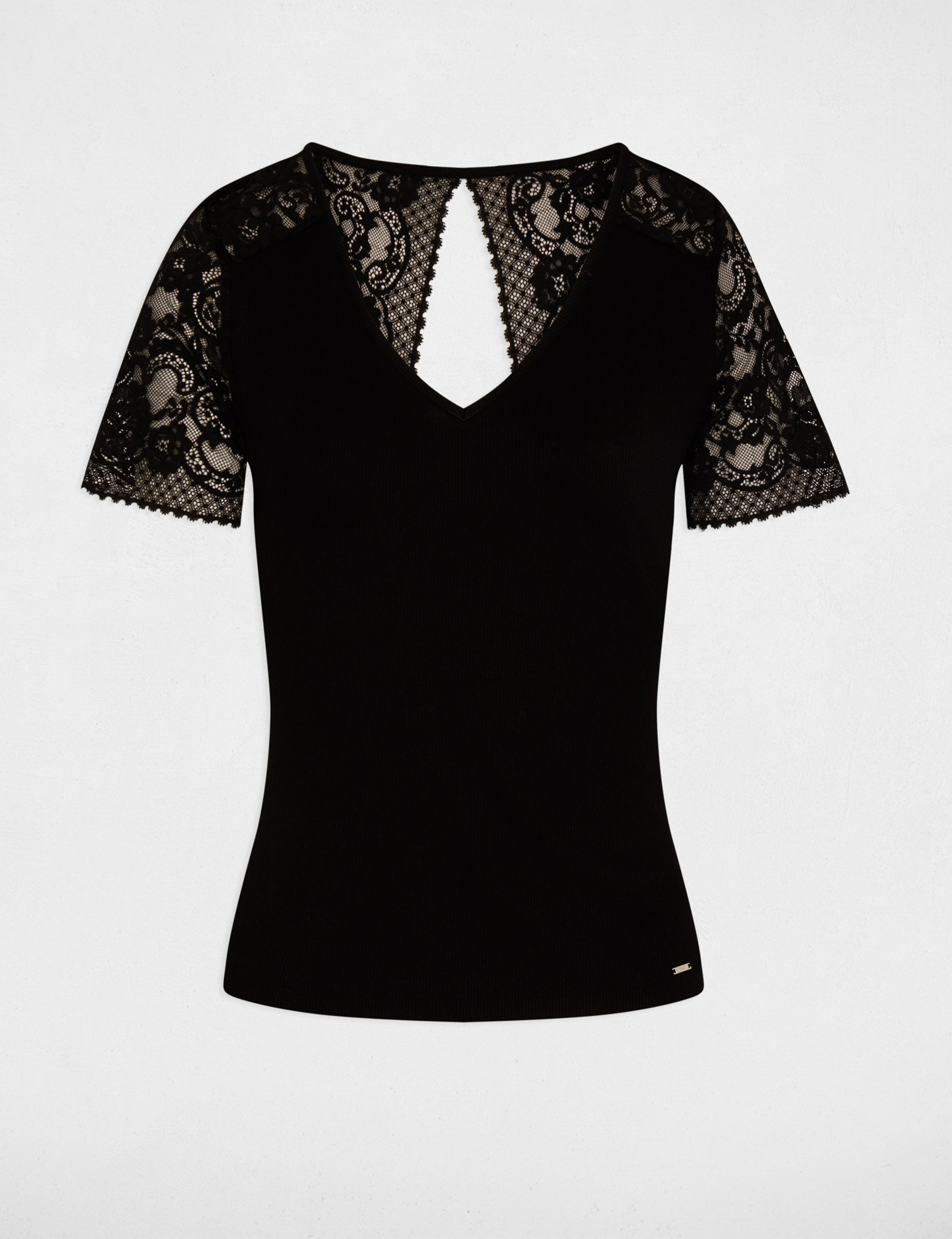 Lace V-neck t-shirt black women