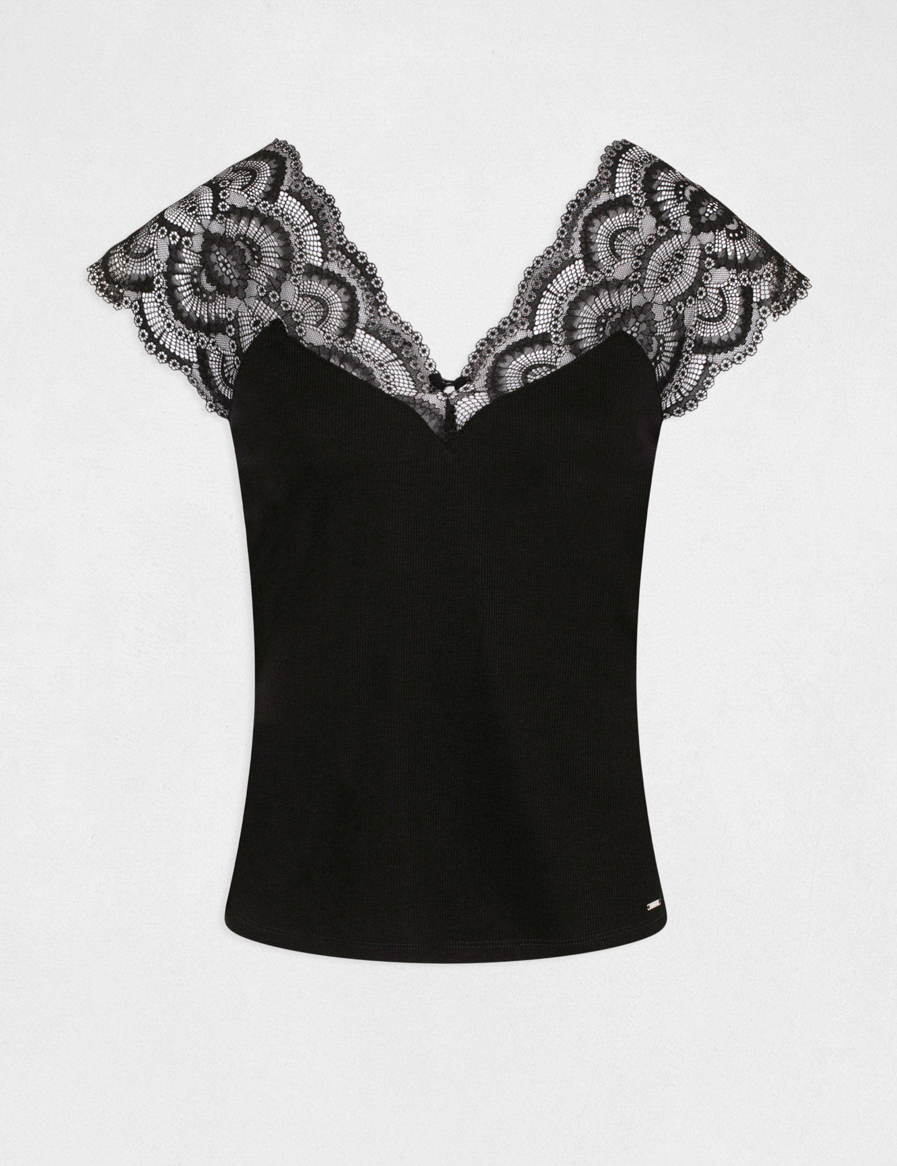 Short-sleeved t-shirt with lace black women