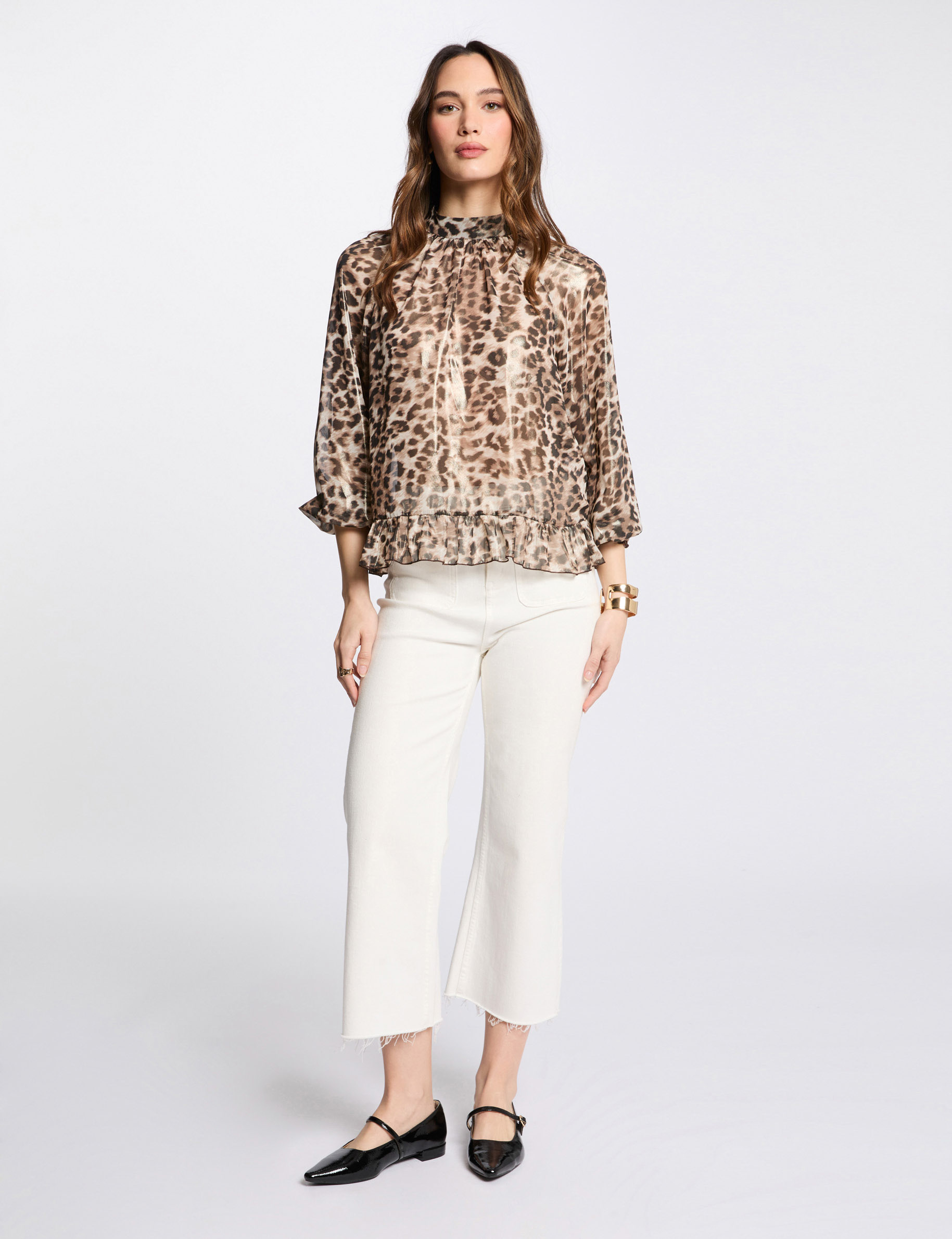 34 length sleeved blouse multicolor women 3/4-length sleeved blouse multicolor women