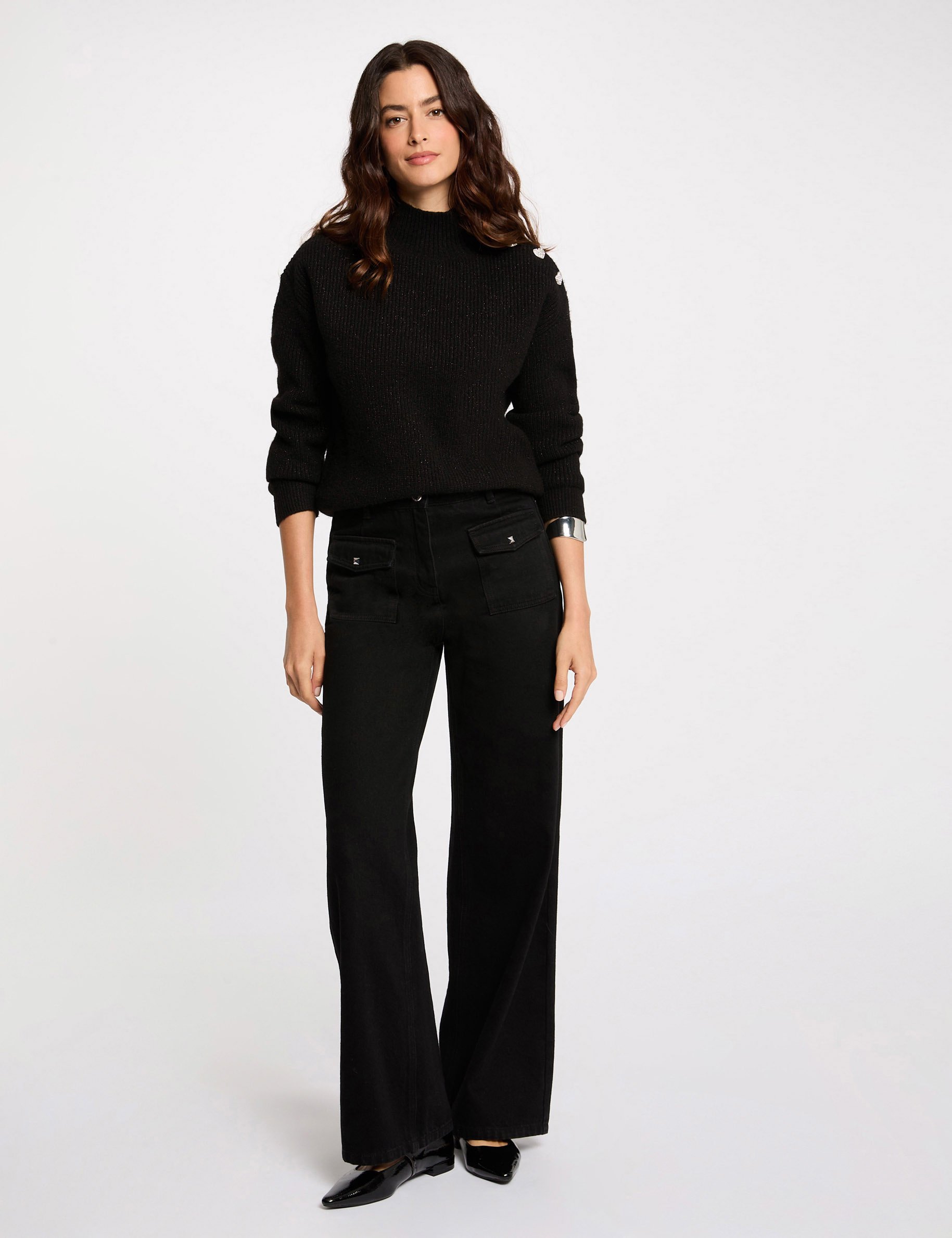 Long-sleeved jumper with buttons black women