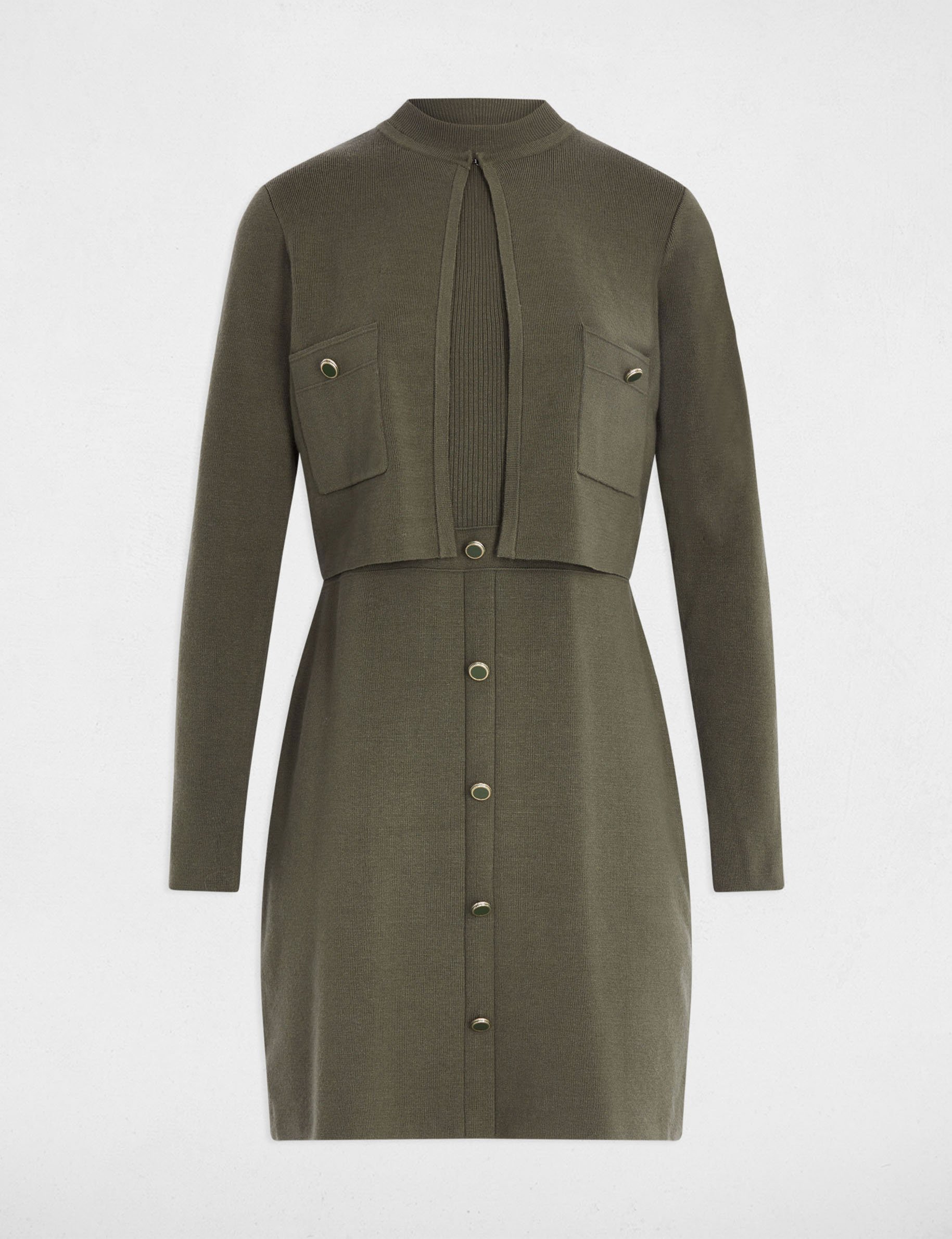 Robe courte effet 2-en-1 vert kaki femme