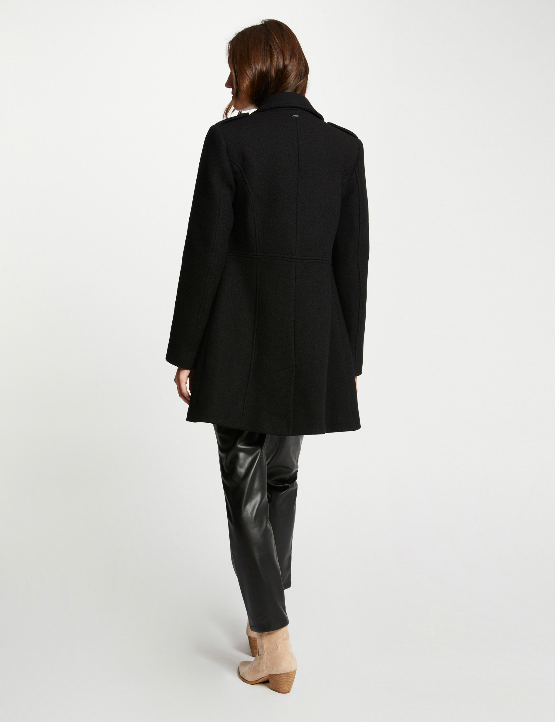 Zipped waisted coat with buttons black ladies'